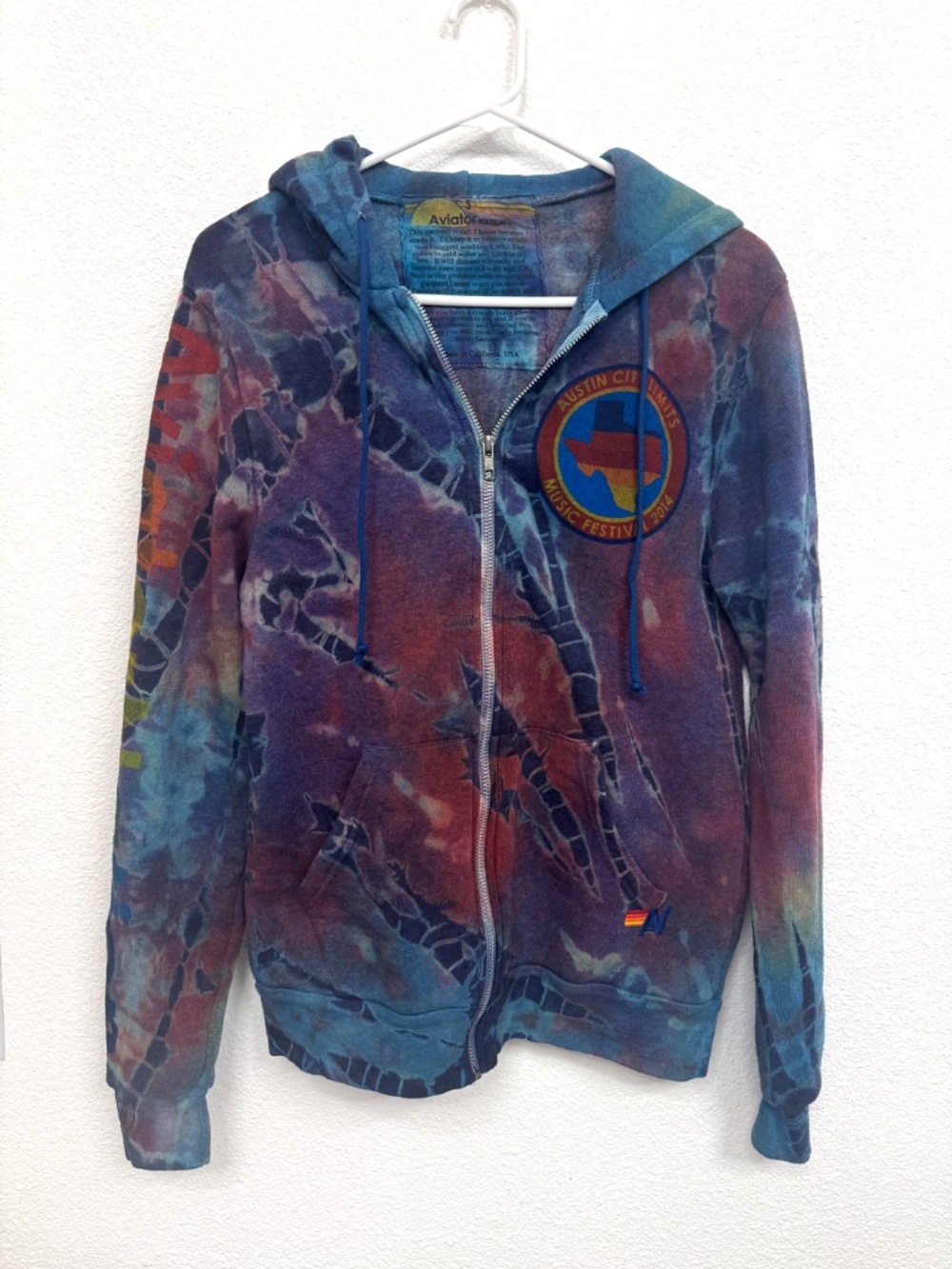 Aviator Nation Austin City Limits ACL 2014 Tie Dye Zip Up Hoodie Small NWOT